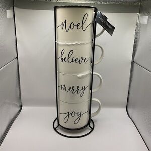 Robert Stanley NWT 4-piece Stacking Mug Set w/Black Metal Stand Home Collection